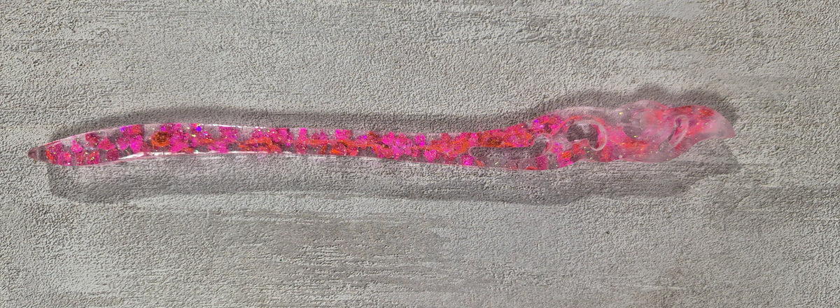 MHW03, Clear w/Pink Glitter Wand Hair Stick