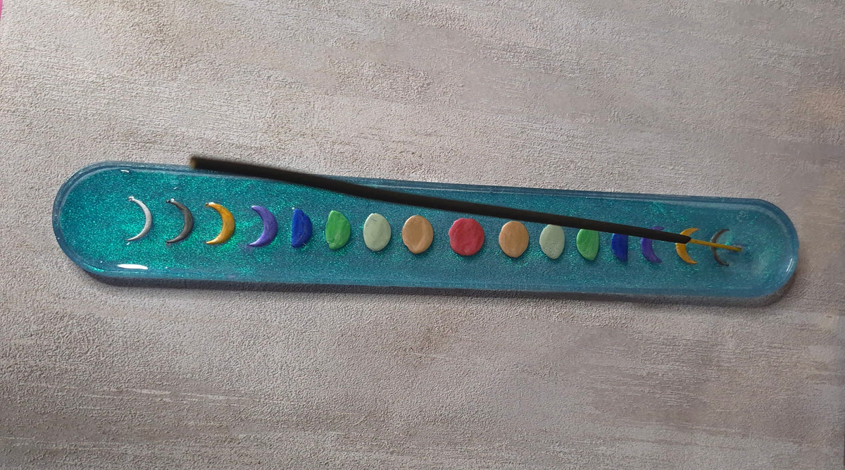 MAGICAL COLLECTION, Resin, Moon Phases Incense Holder, Interference Blue Chameleon