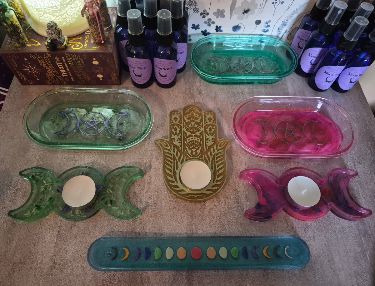 MAGICAL COLLECTION, Resin, Moon Phases Incense Holder, Interference Blue Chameleon