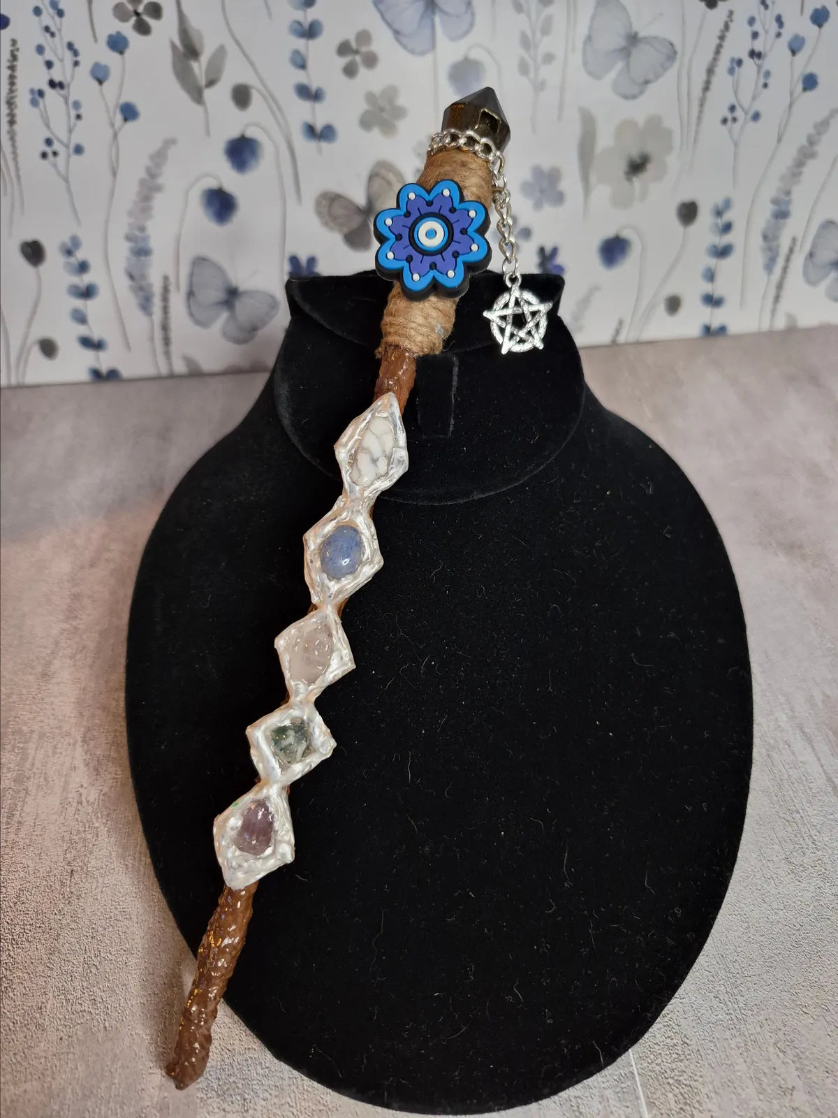MW18, Wand, White Diamond & Evil Eye, Approx 9", Cosplay, Ren Fest, Witch, Warlock, Harry Potter Party