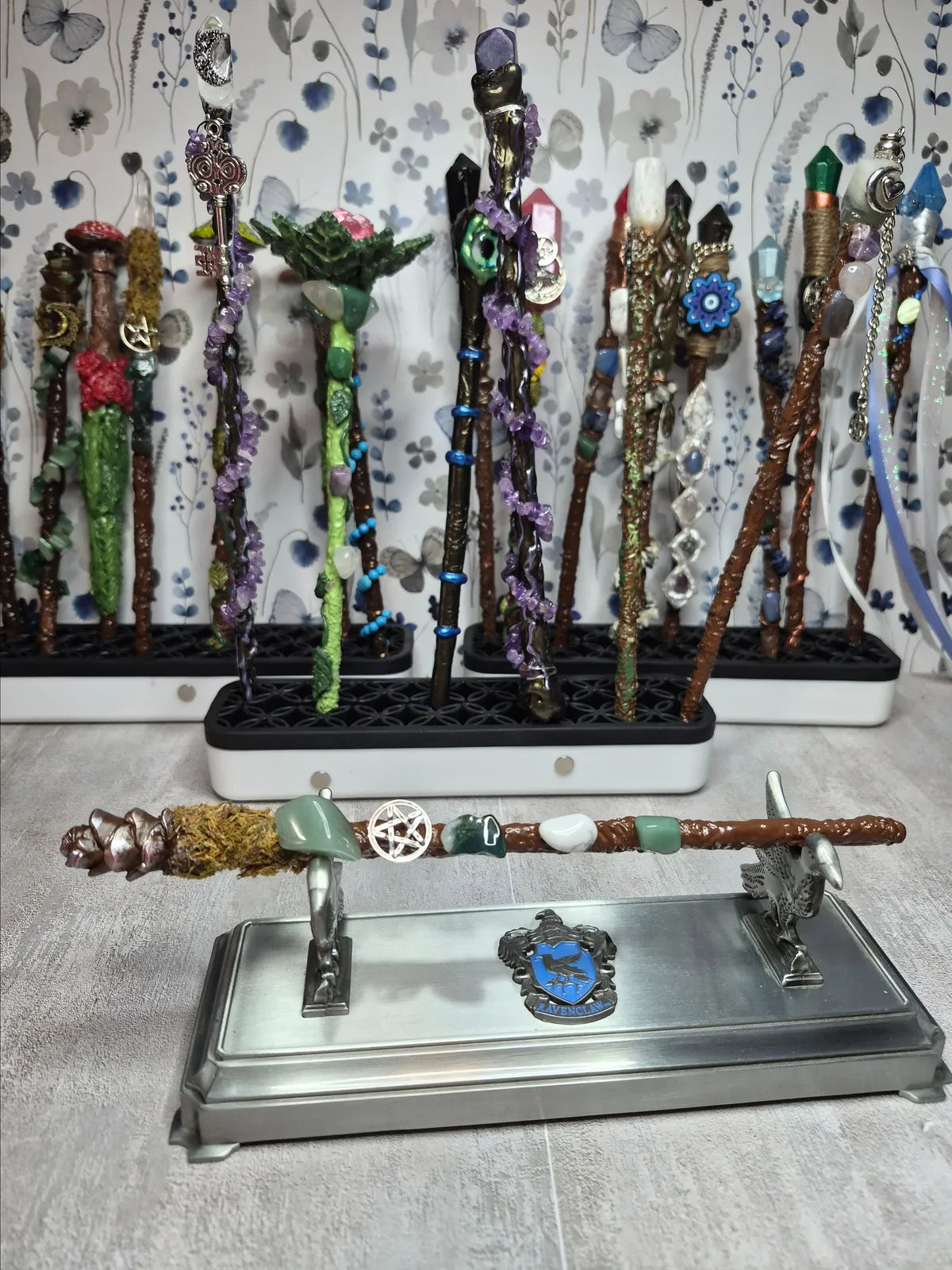MW02, Magical Collection, Wand, Aventurine, Howlite, Moss Agate, on Pinecone, Approx 9", Cosplay, Ren Fest., Witch, Warlock, Harry Potter Party