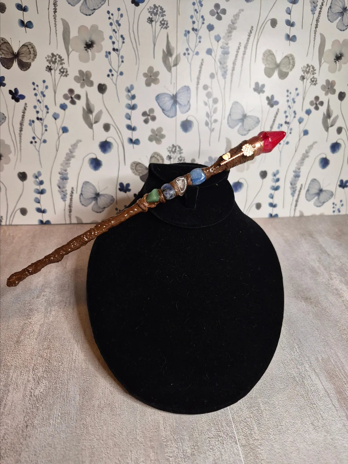 MW04, MAGICAL COLLECTION, Wand, Mushroom, 10", w/Key, Sodalite, Rose Quartz, Agate and Aventurine, Cosplay, Ren fest, Witch Warlock, Harry Potter Party