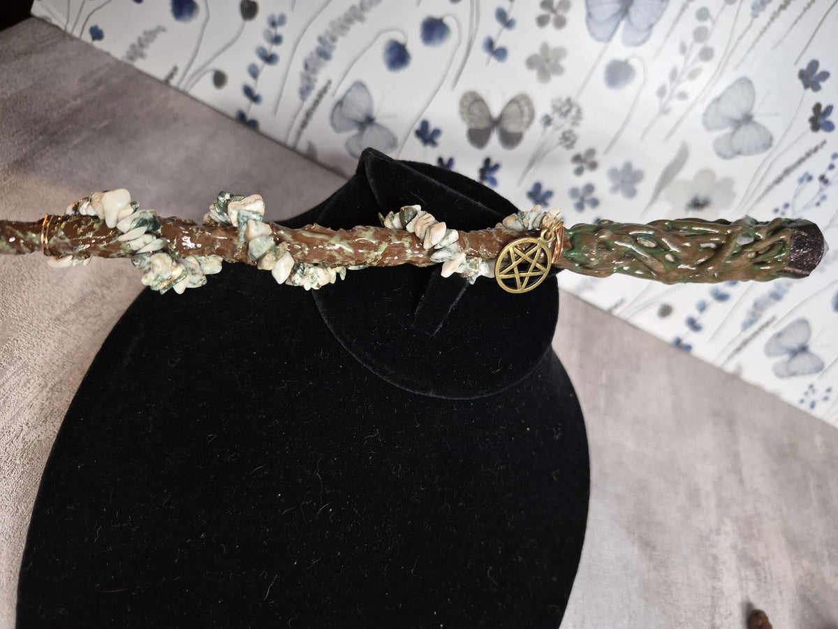 MW17, Magical Collection, Wand, Moss Agate Wand Approx 10" , Cosplay, Ren fest. Witch, Warlock, Harry Potter Partry