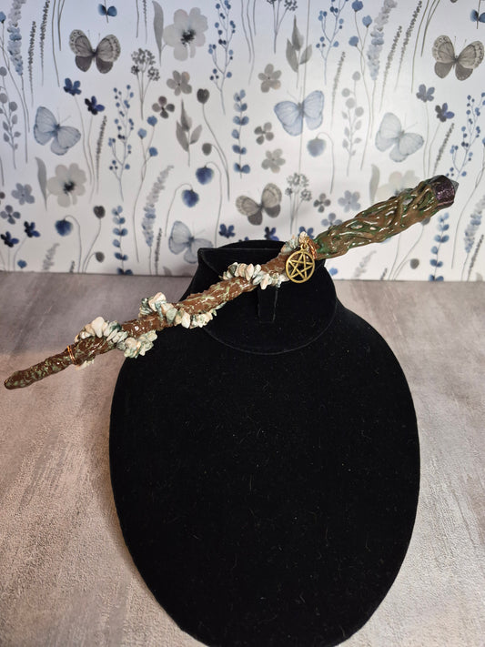 MW17, Magical Collection, Wand, Moss Agate Wand Approx 10" , Cosplay, Ren fest. Witch, Warlock, Harry Potter Partry