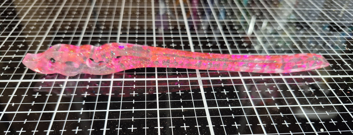 MHW03, Clear w/Pink Glitter Wand Hair Stick