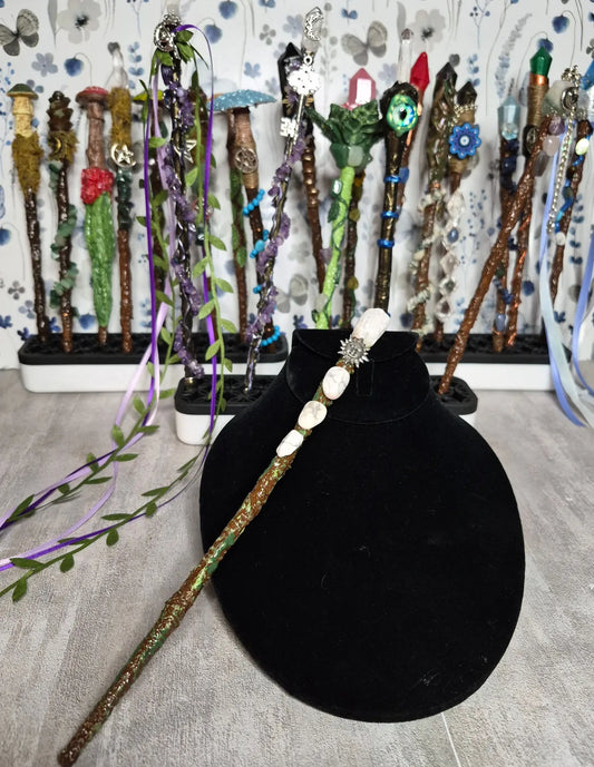 MW13, Magical Collection, Howlite & Selenite,Magic Wand, Approx 9 3/4", Cosplay, Renfest, Witch