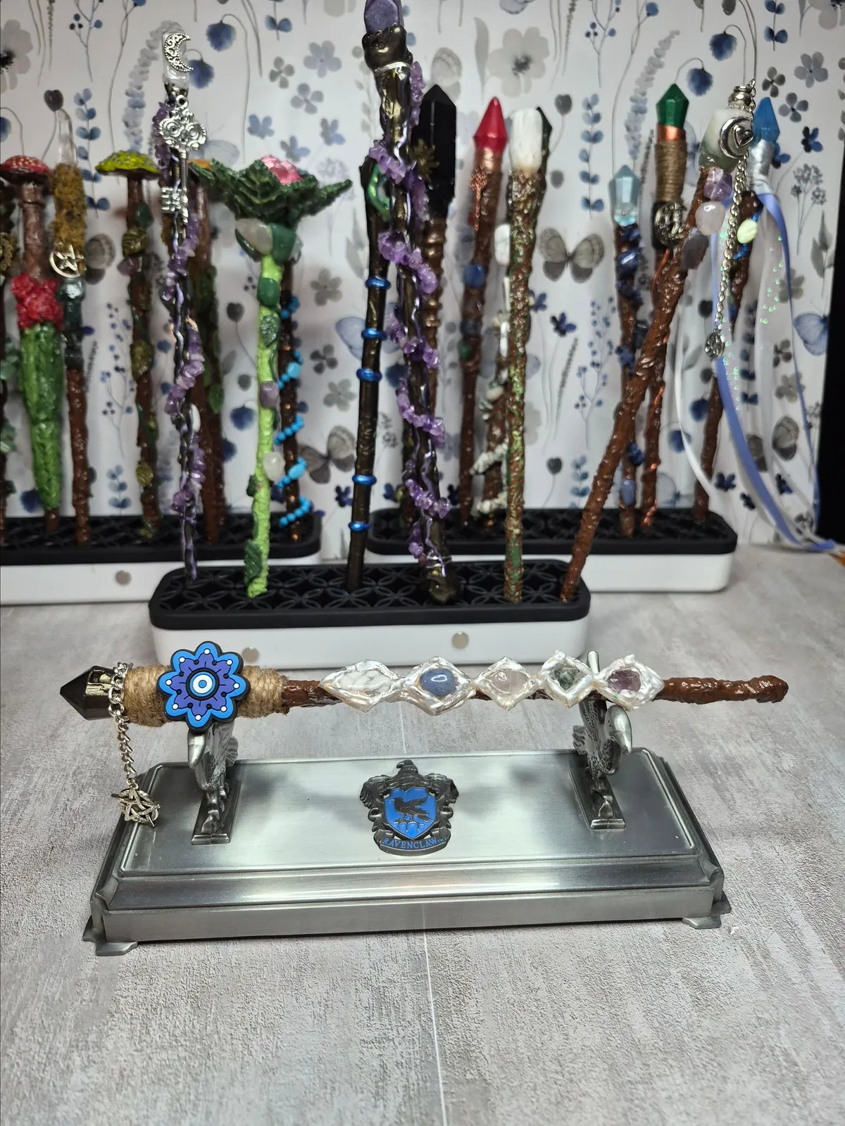 MW18, Wand, White Diamond & Evil Eye, Approx 9", Cosplay, Ren Fest, Witch, Warlock, Harry Potter Party