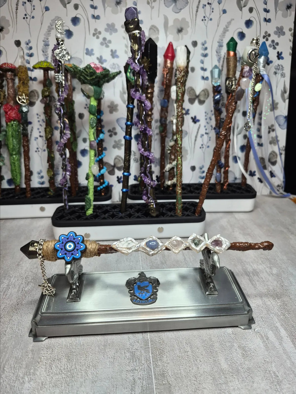 MW18, Wand, White Diamond & Evil Eye, Approx 9", Cosplay, Ren Fest, Witch, Warlock, Harry Potter Party
