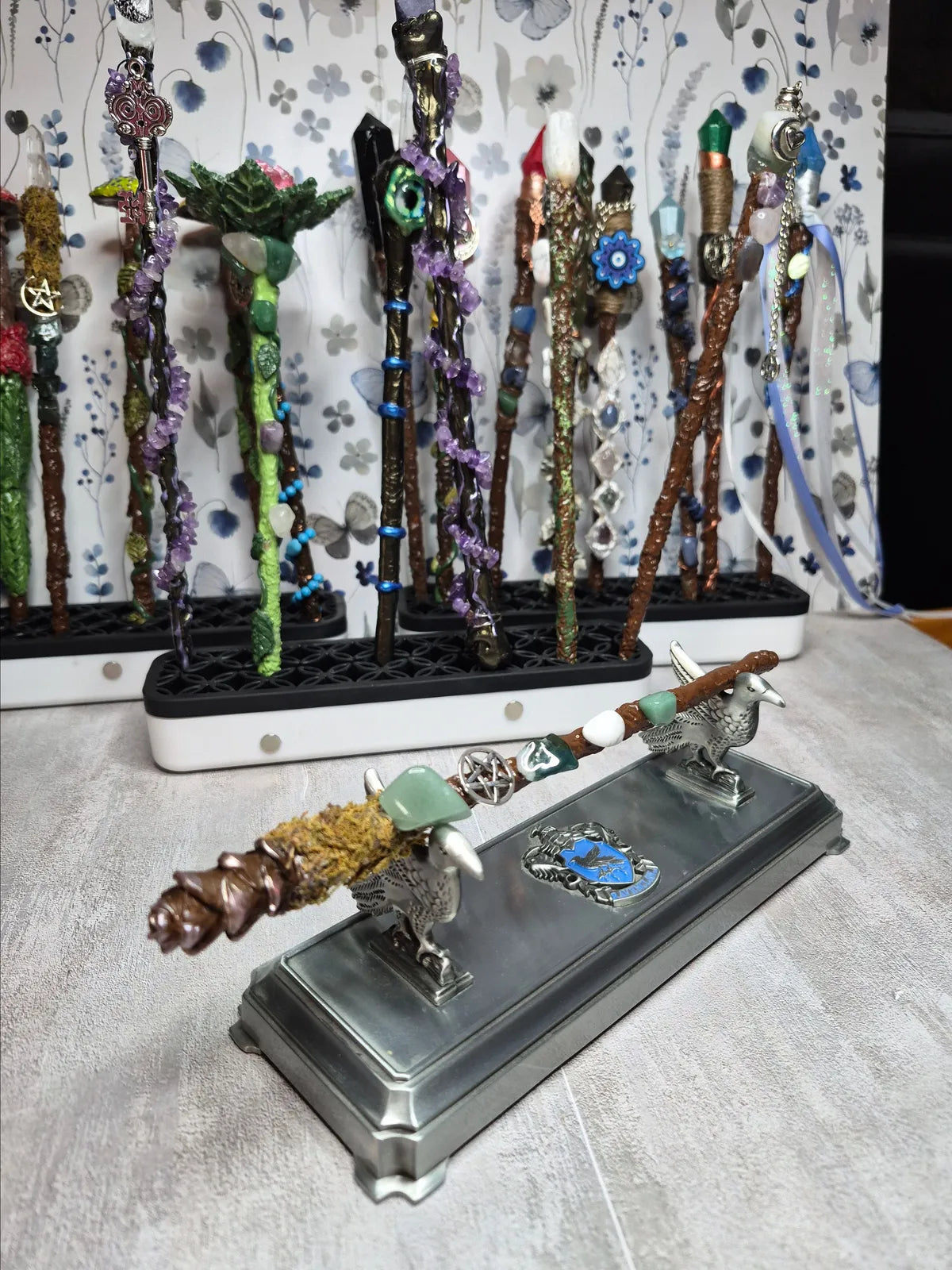 MW02, Magical Collection, Wand, Aventurine, Howlite, Moss Agate, on Pinecone, Approx 9", Cosplay, Ren Fest., Witch, Warlock, Harry Potter Party