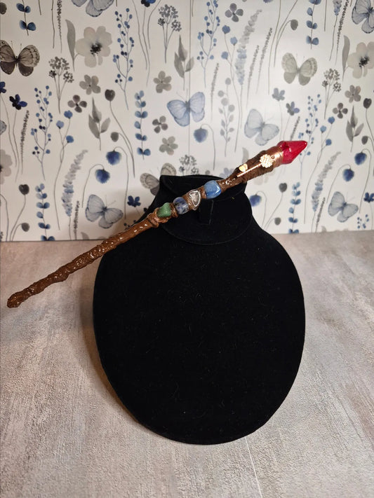 MW04, MAGICAL COLLECTION, Wand, Mushroom, 10", w/Key, Sodalite, Rose Quartz, Agate and Aventurine, Cosplay, Ren fest, Witch Warlock, Harry Potter Party