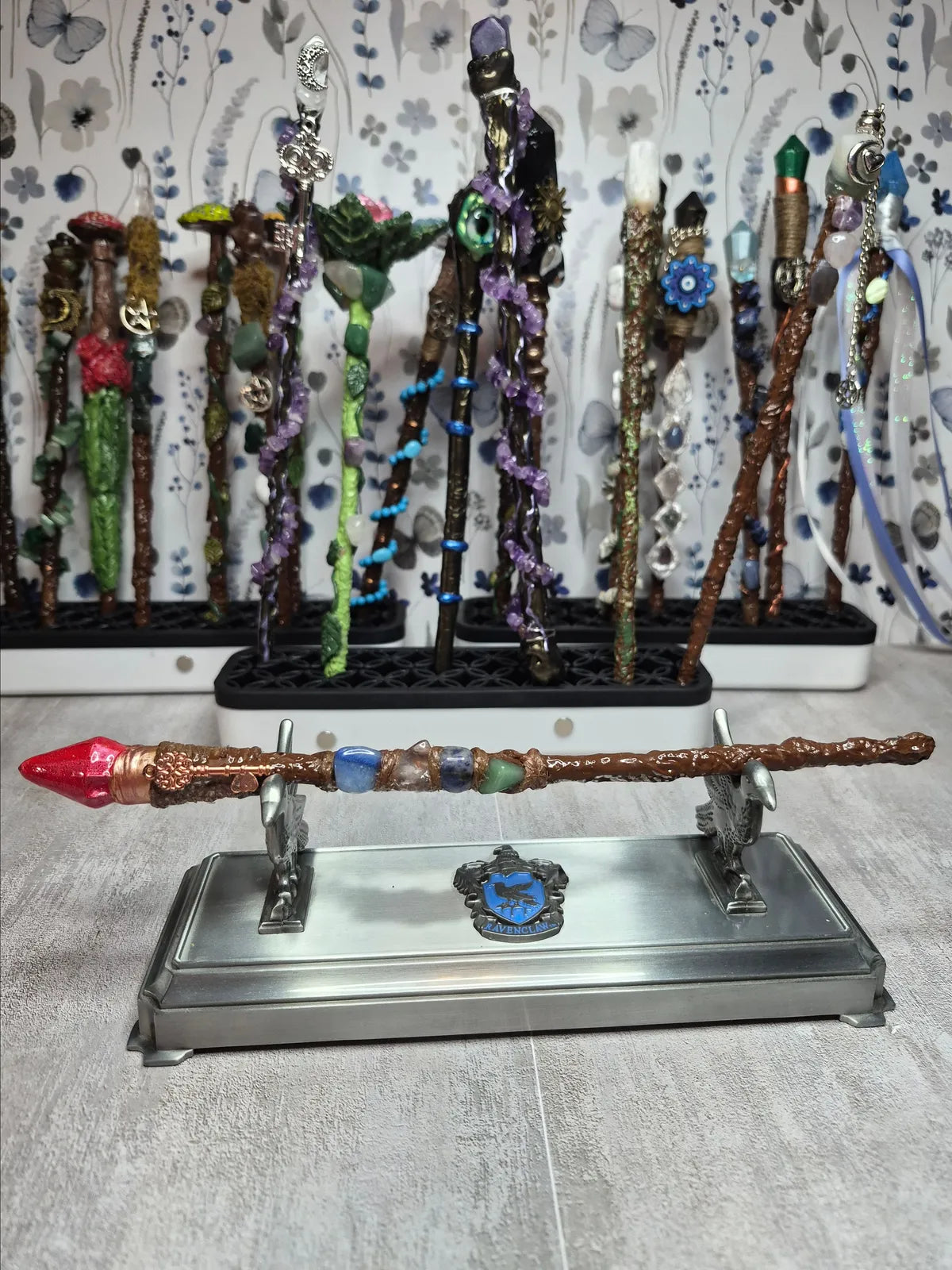 MW04, MAGICAL COLLECTION, Wand, Mushroom, 10", w/Key, Sodalite, Rose Quartz, Agate and Aventurine, Cosplay, Ren fest, Witch Warlock, Harry Potter Party