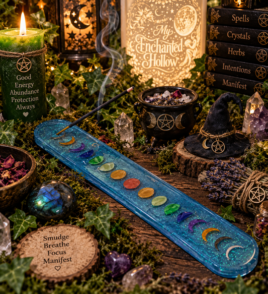 MAGICAL COLLECTION, Resin, Moon Phases Incense Holder, Interference Blue Chameleon