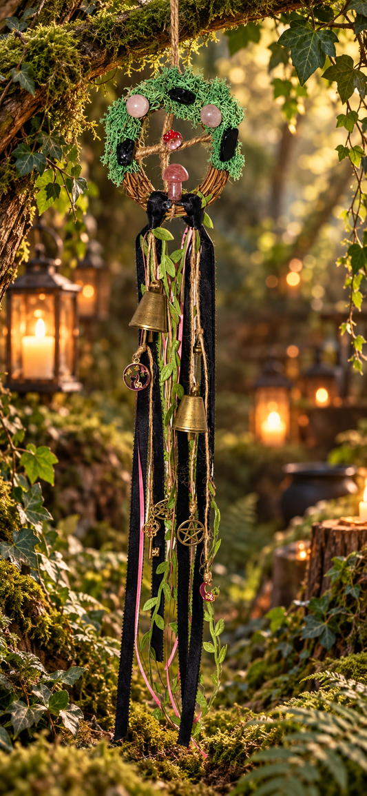 WB13, Pink and Black Tree of Life Witch Bells