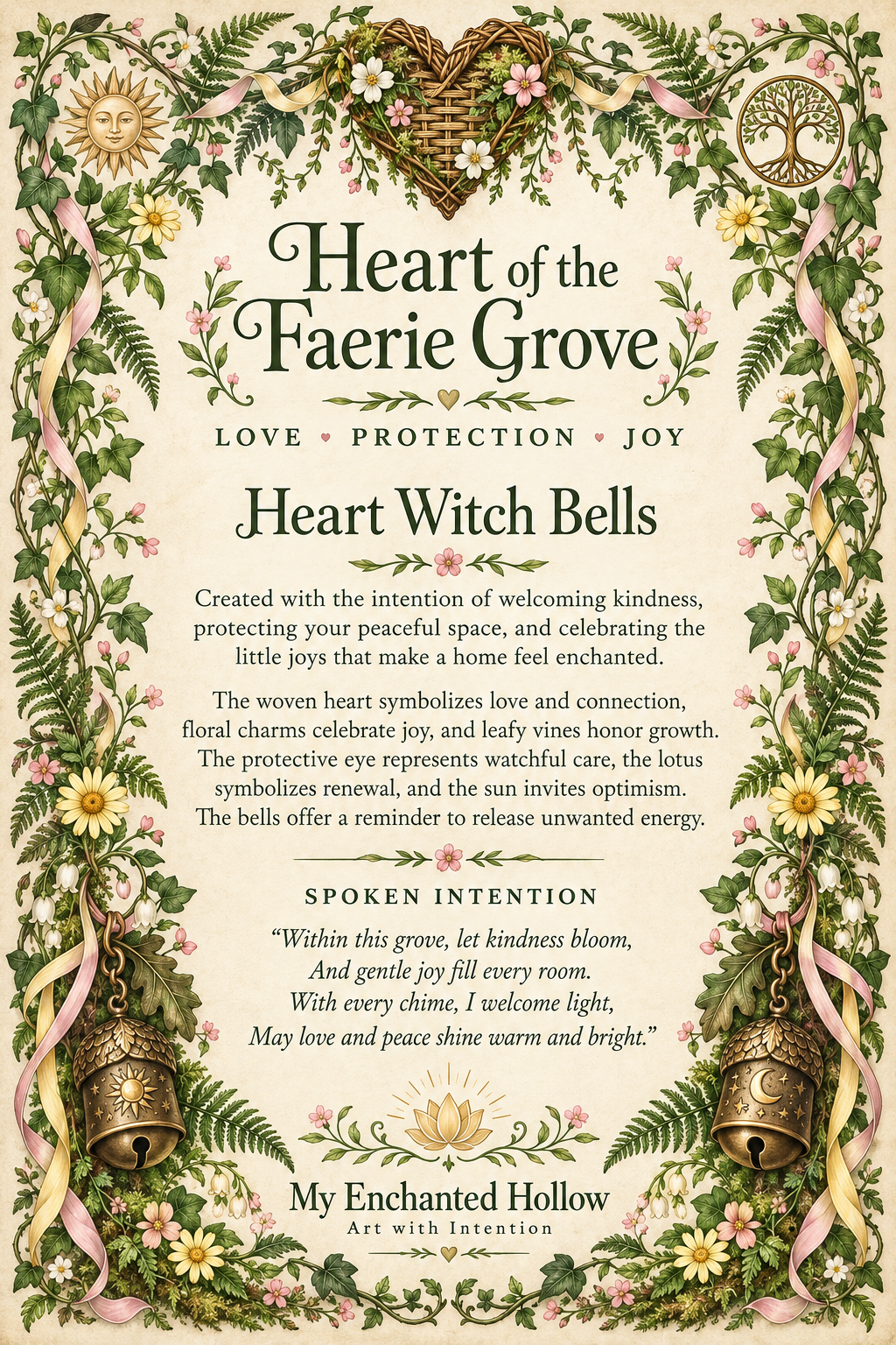 WB11 Enchanted Tan Heart Witch Protection Bells